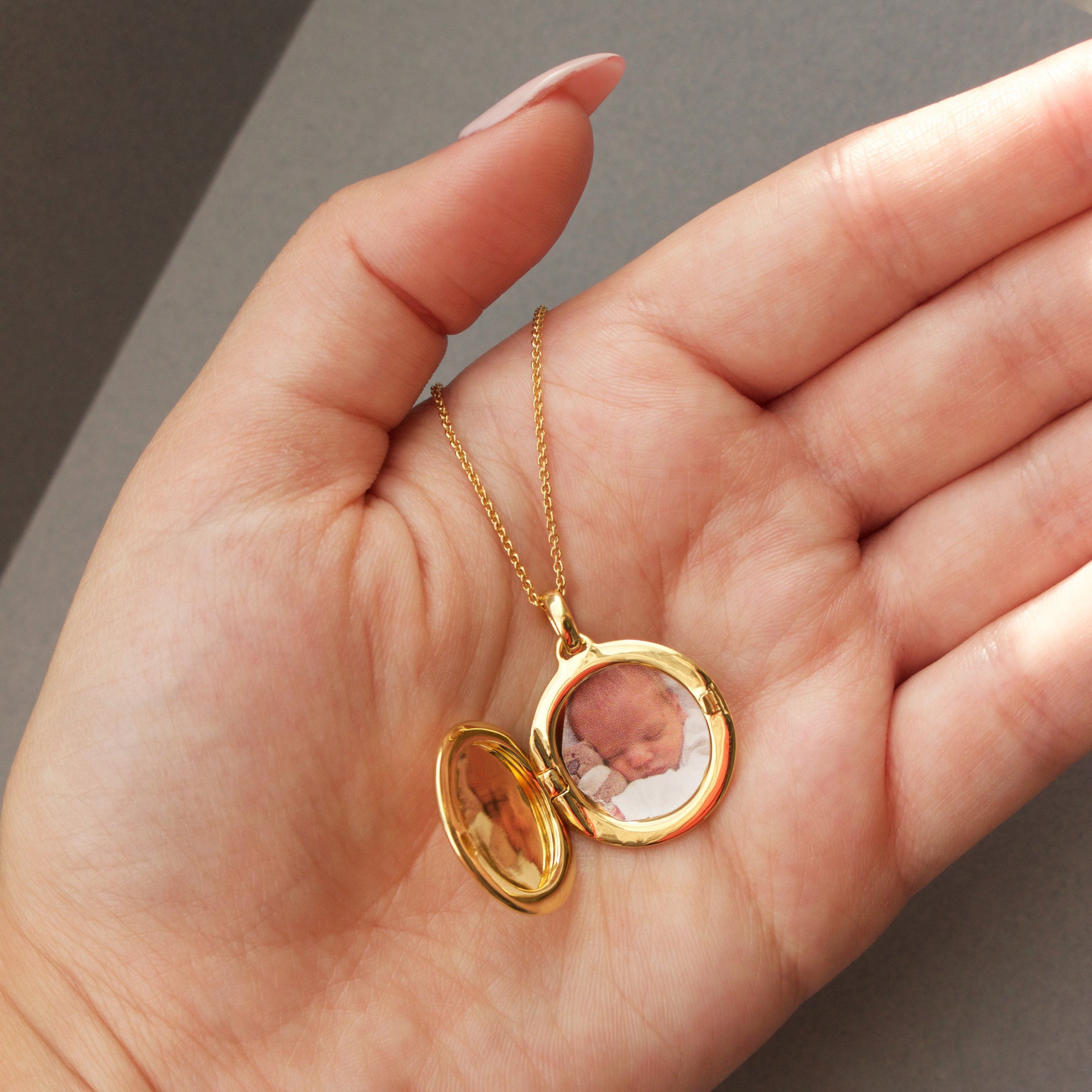 Engraved Initial Locket Necklace with Diamond Detail - Image 12