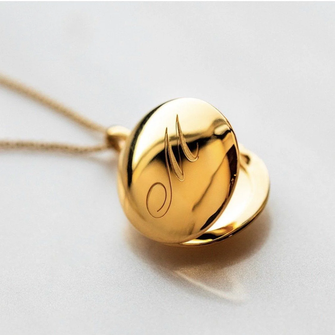 Engraved Initial Locket Necklace with Diamond Detail - Image 13