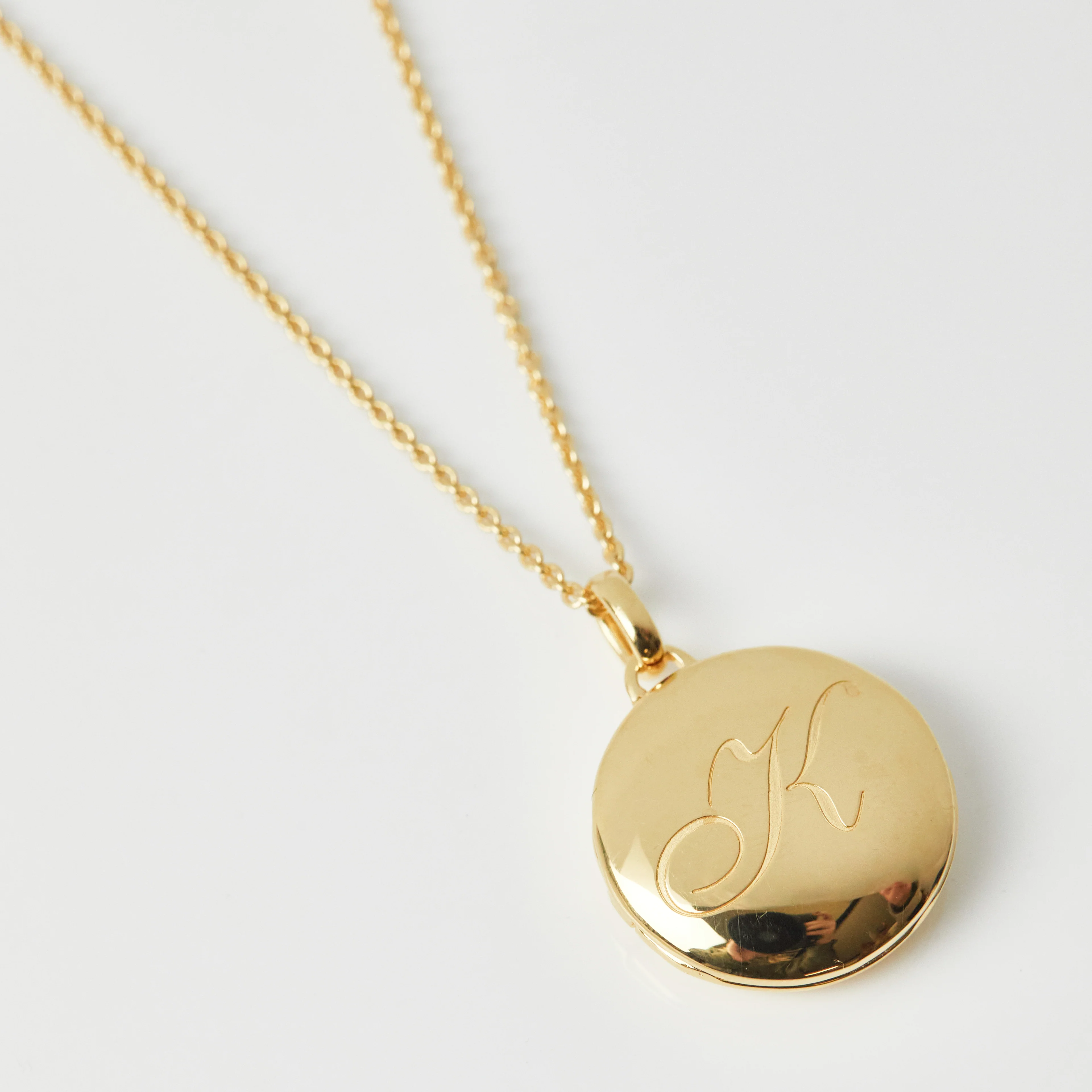 Engraved Initial Locket Necklace with Diamond Detail - Image 20