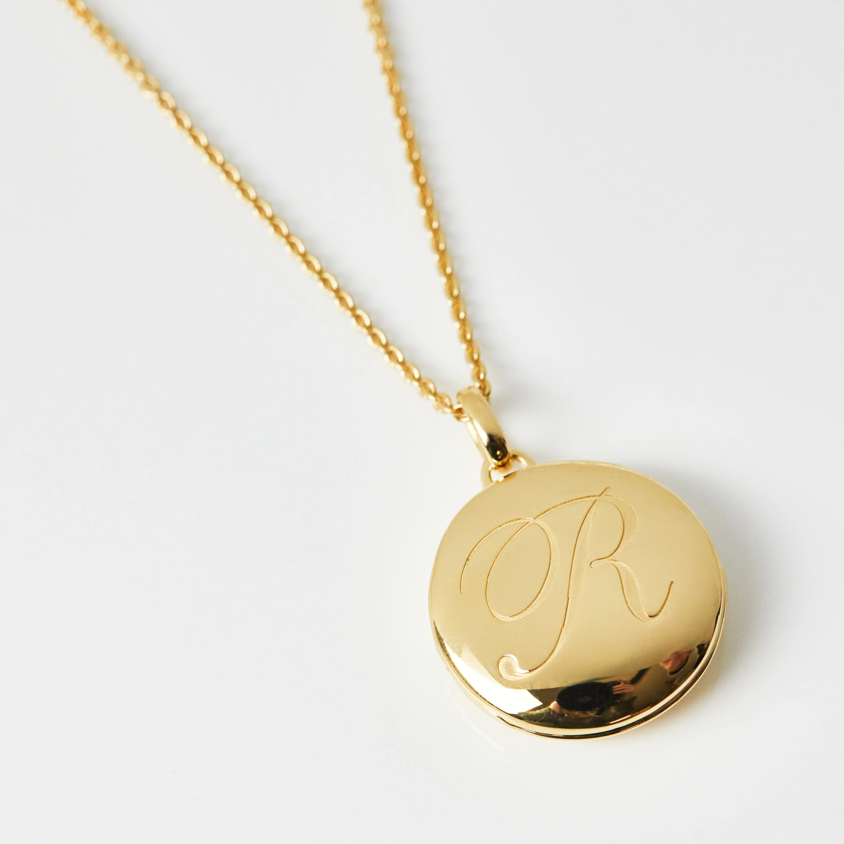 Engraved Initial Locket Necklace with Diamond Detail - Image 28
