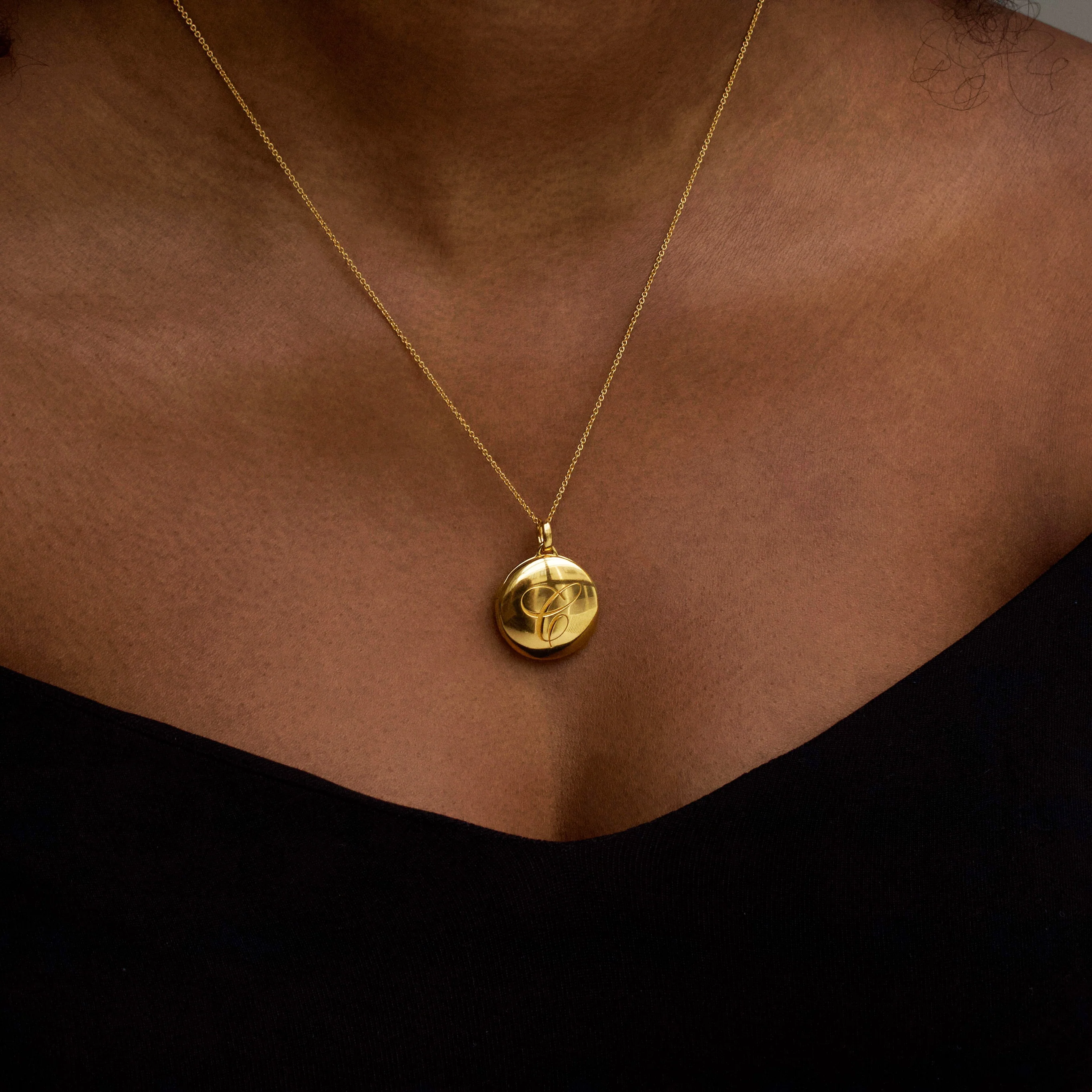 Engraved Initial Locket Necklace with Diamond Detail - Image 4