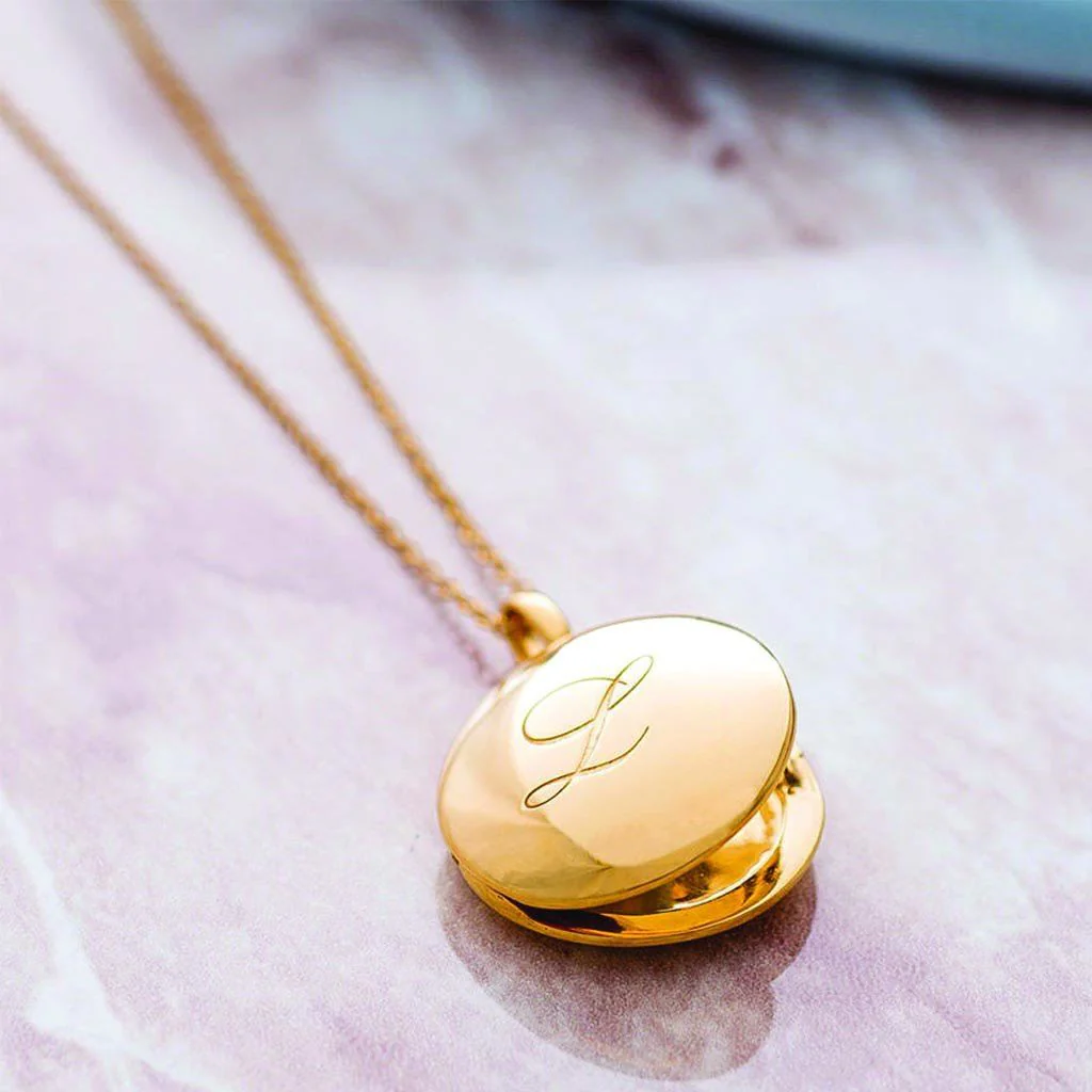 Engraved Initial Locket Necklace with Diamond Detail - Image 6