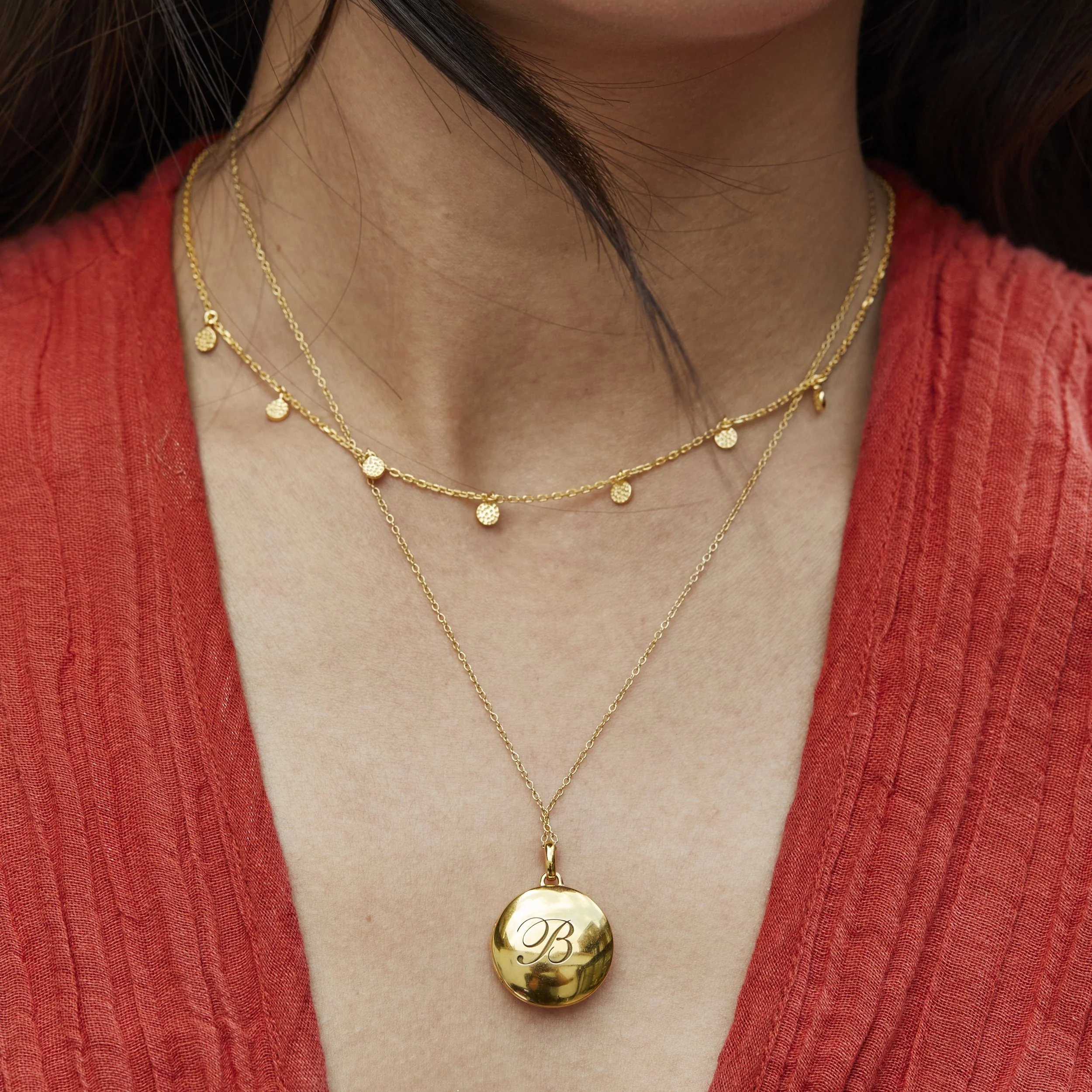 Engraved Initial Locket Necklace with Diamond Detail - Image 7