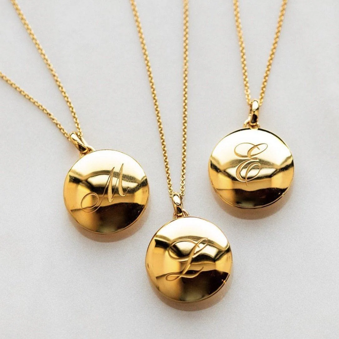 Engraved Initial Locket Necklace with Diamond Detail - Image 8